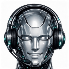 Animated robotic chatbot assistant with headset